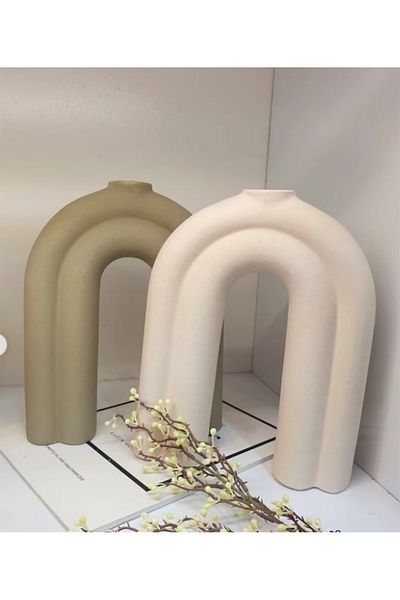 ekinoksart Vază ceramică în stil nordic, suport pentru lumânări cremă, vază N,