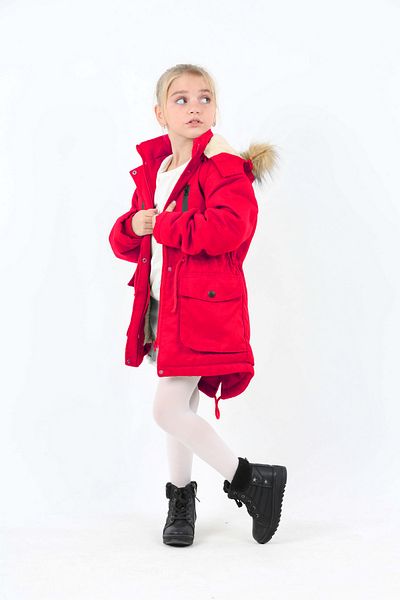 Wild Flower Girl's Winter Coat - Long Winter Canvas Coat - Thick Winter Coat - Puffer Hooded Coat