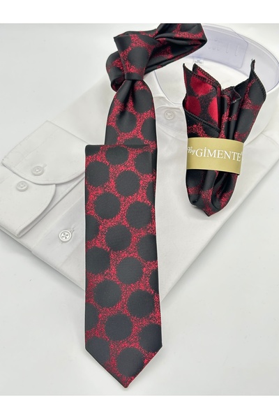 Gutiero ربطة عنق رفيعة منقط باللون الأسود العنابي