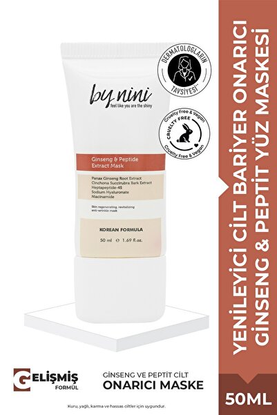 Ginseng ve Peptit İçeren Yenileyici, Cilt Bariyer Onarıcı, Nemlendirici Yüz Maskesi 50 ML