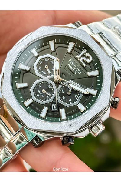Ferrucci Brand Green Dial Steel Band Silver Color Men Wrist Watch