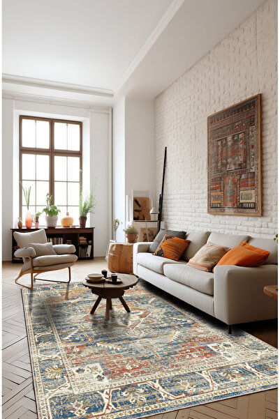 BigArts Home Eskitme Desenli Yıkanabilir Kaymaz Taban Modern Salon Mutfak Hal...