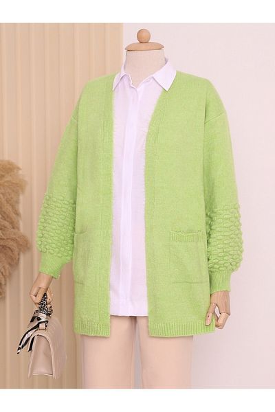 Modamorfo F.Green Balloon Sleeve and Pompom Pocket Cardigan