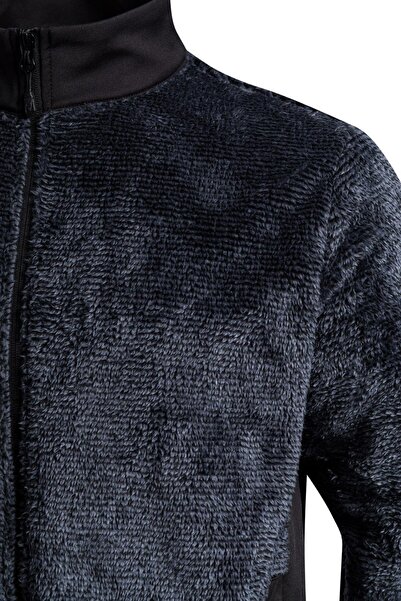 2AS San Diago Erkek Tam Fermuarlı Çizgili Polar Siyah