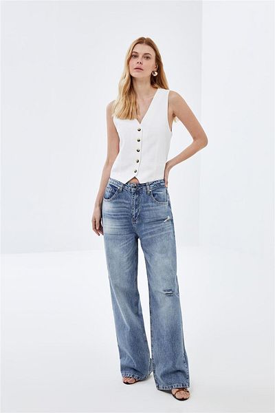 pieces of melon ALBASTRU - Pantaloni de jeans cu talie joasa