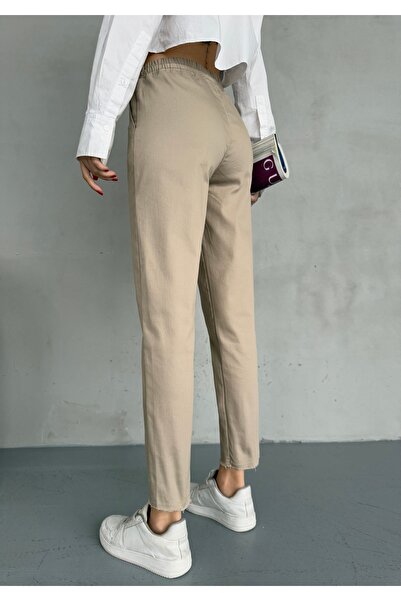 alanora Γυναικείο υφαντό παντελόνι - Σχέδιο με λάσικο στη μέση