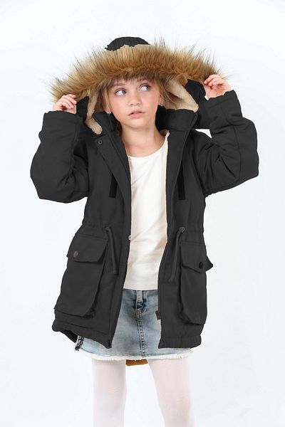 Wild Flower Girl's Winter Coat - Long Winter Canvas Coat - Thick Winter Coat - Puffer Hooded Coat