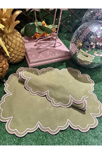 ref crea Refcrea Alice Американська сервіровка Зелена - Рожева з вишивкою, 2 шт.