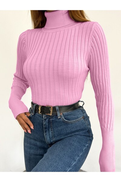 Modamorfo Πλεκτό πουλόβερ με ζιβάγκο κοτλέ - Ροζ