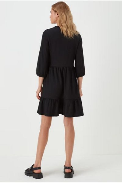 Kübra Tekstil Rochie mini cu mâneci trei sferturi din jerseu negru pentru femei 2475