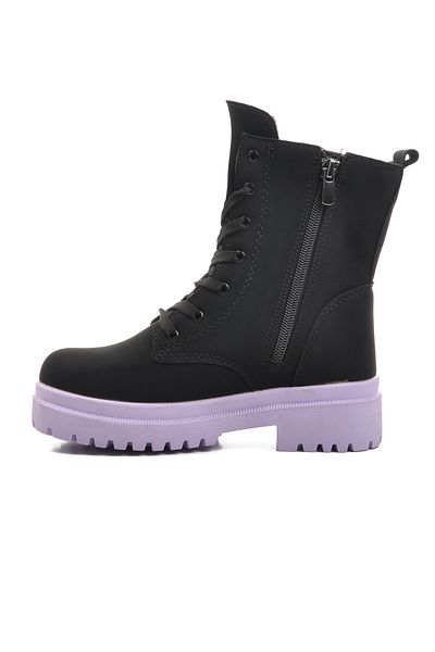 WALKWAY Girls' Shearling Boots - Black and Lilac, Leonis F