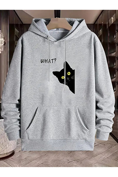 Nebulaa Tekstil NEBULAA UNISEX Φούτερ με Απλικέ Γάτας |   Γεωμετρικό σχέδιο μ...