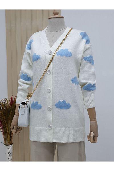 Modamorfo Ecru Color Cloudy Buttoned Cardigan