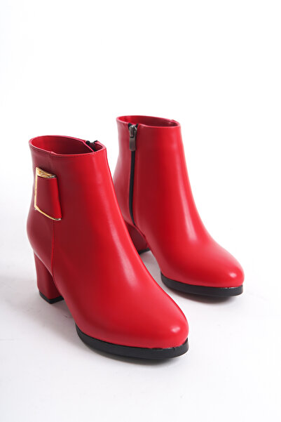 marinarosse Kadın Atina Kırmızı Cilt Toka Detaylı Topuklu Kısa Bot