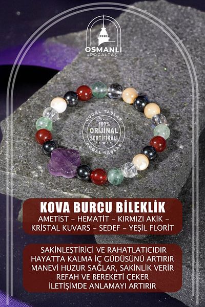 OSMANLI DOĞAL TAŞ سوار من الأحجار الكريمة الطبيعية مقاس 8 مم على شكل برج الدلو البرسيم
