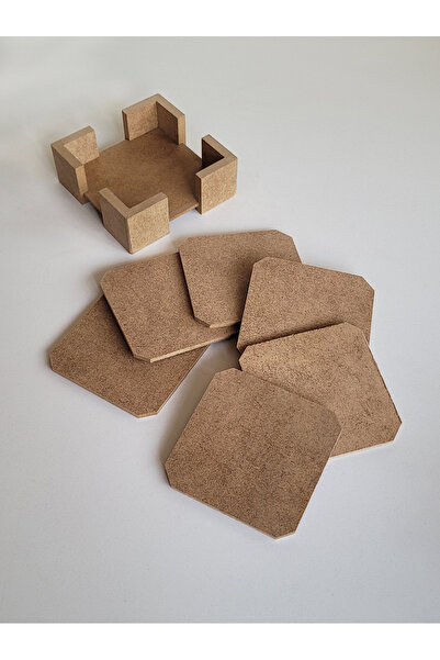 AN'GE Ahşap, Ham Mdf, Boyanabilir Kare 6'lı Bardak Altlığı