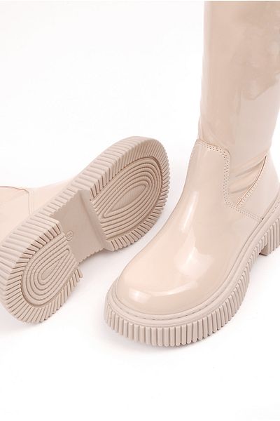 Rıdvan Çelik Nude Color Girl's Stretch Boots - Χοντρή σόλα και λεπτομέρεια με φερμουάρ