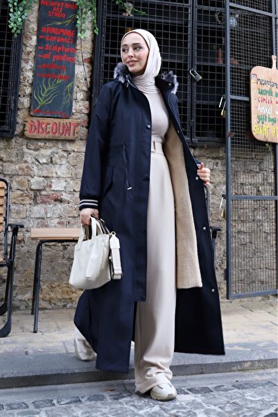 ALNİSS COLLECTİON Χειμερινό ολόσωμο παλτό παλτό με αποσπώμενη κουκούλα και γο...