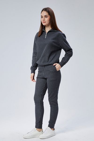 M MOONCOVER Women's Double Suit Lycra Neck Striped Zipper Detail Pocket Bottom-Top Suit
