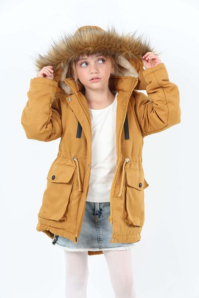 Wild Flower Girl's Winter Coat - Long Winter Canvas Coat - Thick Winter Coat - Puffer Hooded Coat