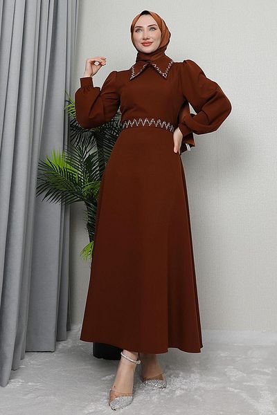 GİZ AGİYİM Coffee Color Irmak Hijab Dress