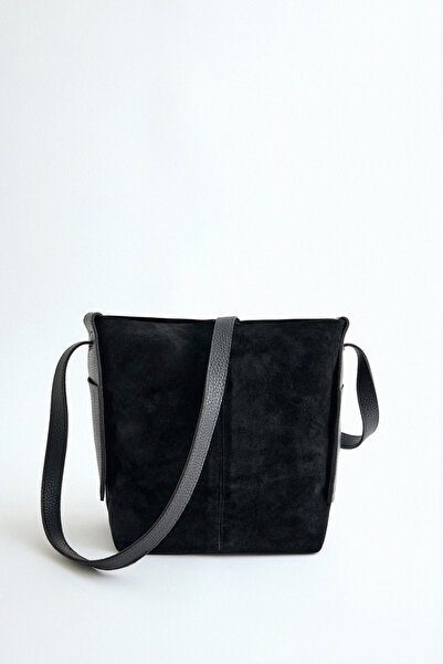 LUTVELIZADE Çanta 2420 - Uzun Saplı Dikiş Detaylı Siyah Kadın Çanta