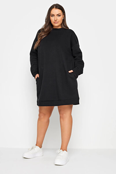 Stil Diva Büyük Beden Bisiklet Yaka Uzun Kollu Kısa Sweat Elbise 126443