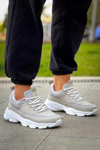 KunduraHane Ανδρικά αθλητικά παπούτσια KONSTANZ Grey Suede - Ψηλή σόλα και κορδόνια KBC