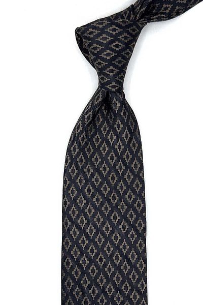 Kravatkolik Venola Style Black - Brown Motif Pattern Italian Silk Tie Hrk1754