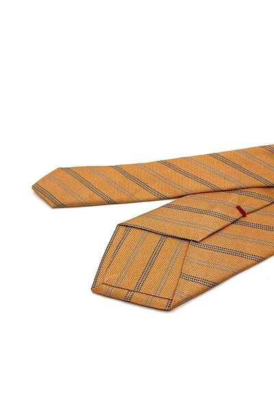 Kravatkolik Lazzaro Style Yellow Line Pattern Italian Silk Tie Hr1762