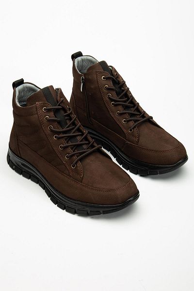 Dilimler Ayakkabı Ανδρικές μπότες Nubuck από γνήσιο δέρμα καφέ ελαστικό κορδόνι με στάμπα