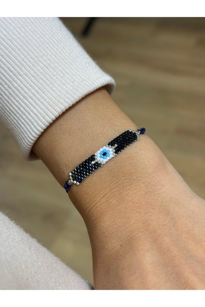 Afrika Butik Yanar Dönerli Koyu Lacivert Miyuki Nazar Bileklik