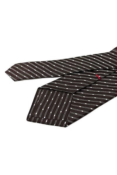 Kravatkolik Parto Style Brown Line Pattern Italian Silk Tie İk1785