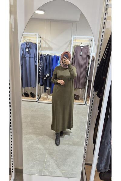 Nurcan Çetin Düz Triko Elbise 019 Haki