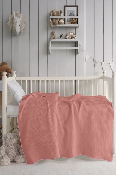 Evim Organic Cotton Four Layer Muslin Baby Blanket 120X120 cm Dark Pink Pink