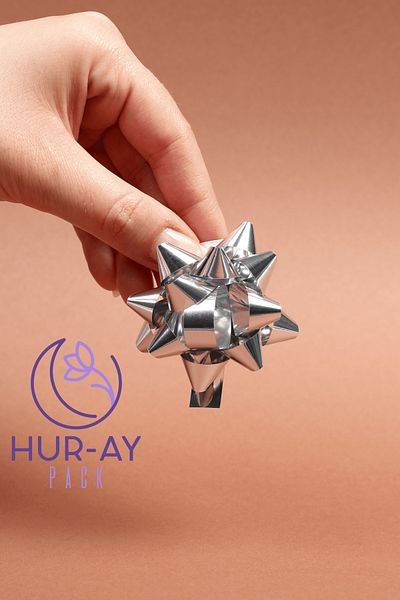 HUR-AY PACK 100 Pcs Silver Grey Color Metallized Star Gift Ornament / Silver Grey Raffia Gift Wrap Ornament Star