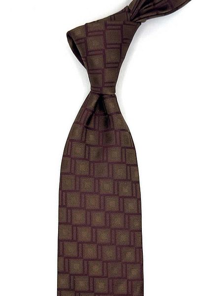 Kravatkolik Sarago Style Brown Square Pattern Italian Silk Tie Hr1698