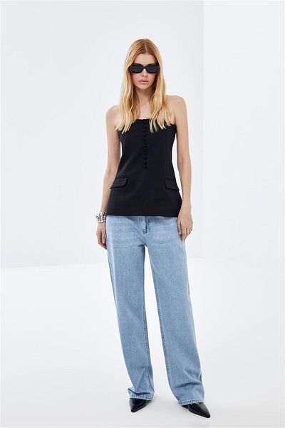 pieces of melon X Narod Bıçakçı Blue Low Waist Wide Leg Jean Pants