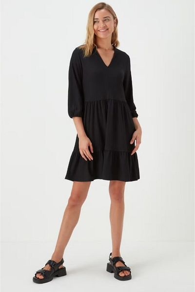 Kübra Tekstil Rochie mini cu mâneci trei sferturi din jerseu negru pentru femei 2475
