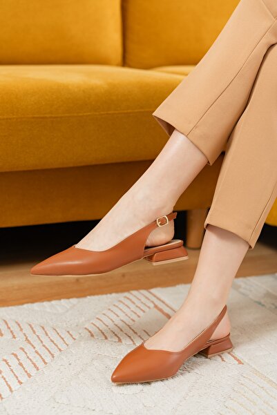 DİVOLYA Liona Tan (3 cm Heeled) Pointed Toe Heeled Ballerinas