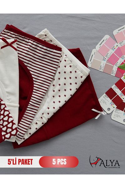 ALYA UNDERWEAR Fata - Chiloți pentru ospătar din bumbac bordeaux, pachet de 5