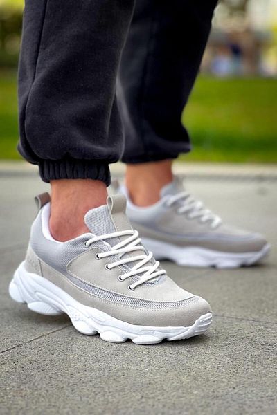 KunduraHane Ανδρικά αθλητικά παπούτσια KONSTANZ Grey Suede - Ψηλή σόλα και κορδόνια KBC