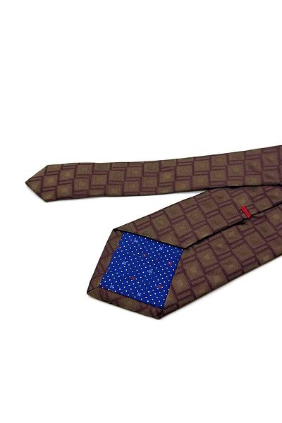 Kravatkolik Sarago Style Brown Square Pattern Italian Silk Tie Hr1698