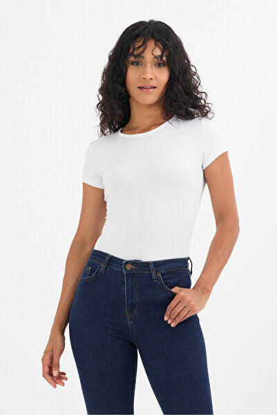 ZACHARIUZ Beyaz Kısa Kollu Çıtçıtlı Body