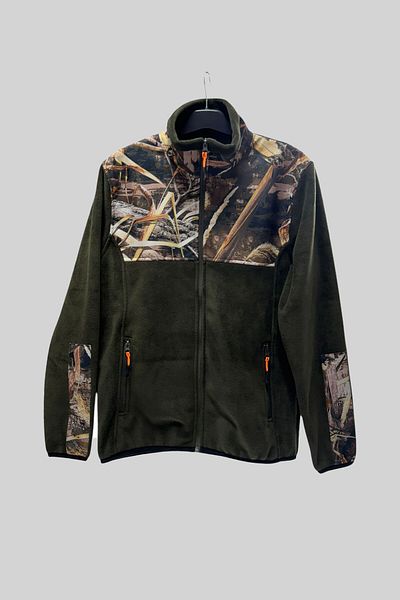WİDİ Φούτερ Hunting Hunter Saz με μοτίβο με γαρνιρισμένο γιακά με φερμουάρ χακί φλις
