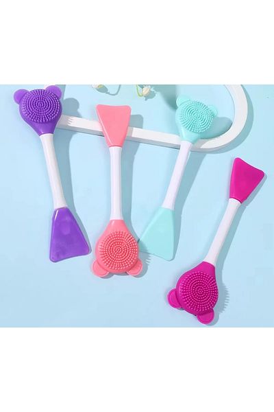 TİNEKE 3 in 1 Teddy Bear Silicone Mask Applying Exfoliating and Cleaning Brush Silicone Mask Spatula