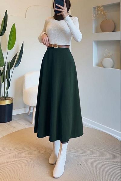 CNG MODA Large Size Hijab Puff Scuba Flared Skirt