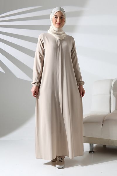 ihvanonline Απλή Κρέμα Hijab Φούστα - Με Κρυφό Φερμουάρ Λεπτομέρεια