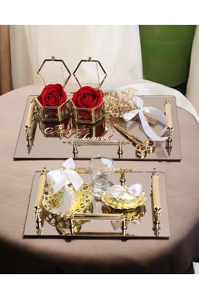 CyzHome Reverence Gold Promise Tray and Groom Tray Set