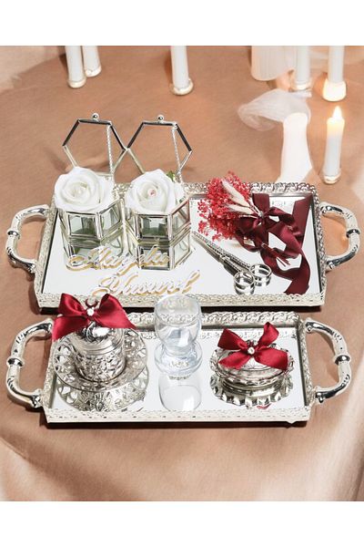 CyzHome Affection Lace Silver Promise Engagement Tray and Groom Coffee Cup Tray